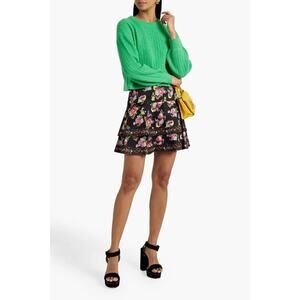 Alice + Olivia Ansley Cashmere Sweater Green Ribbed Knit Cropped XL